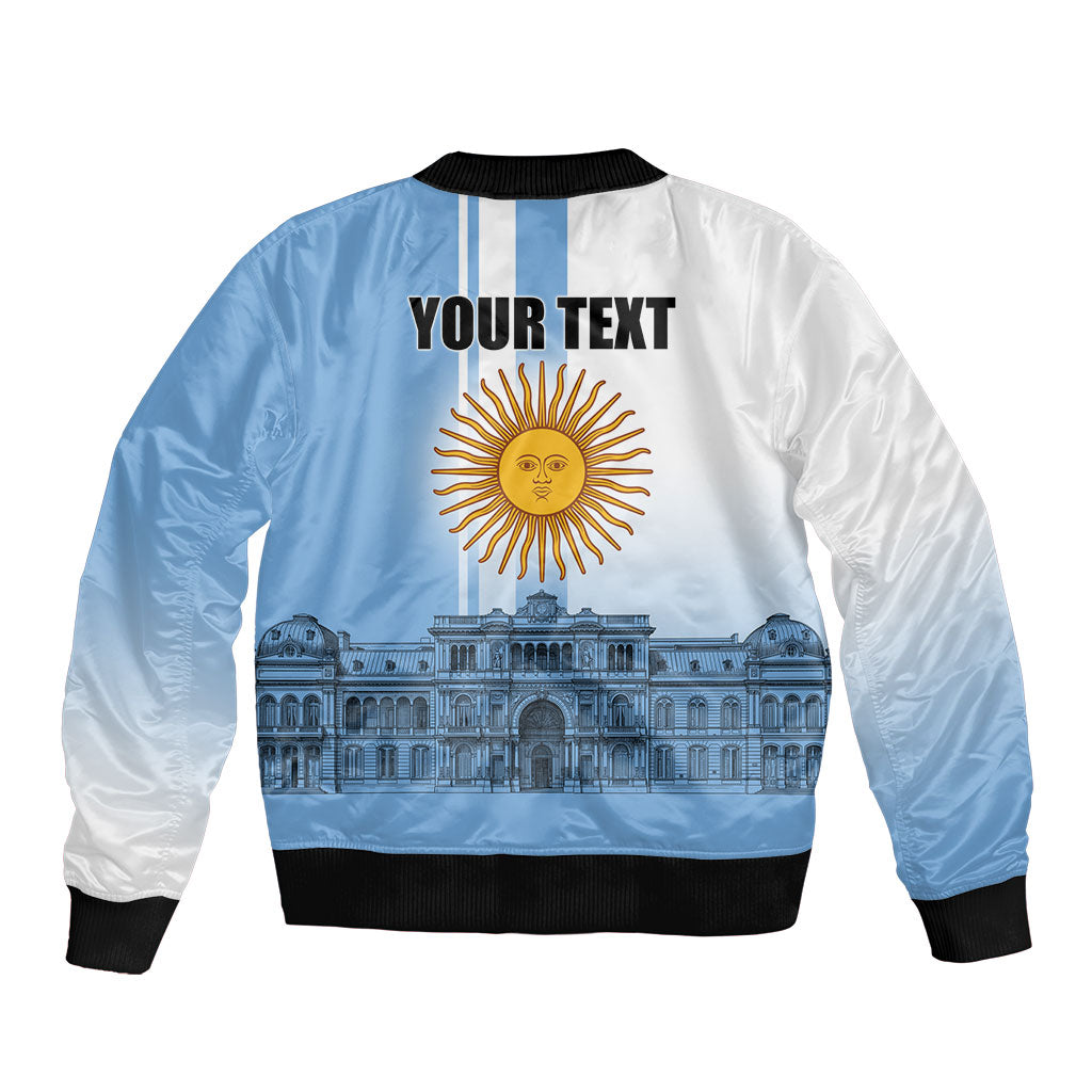 Personalized Argentina Flag Day Bomber Jacket Sun Of May Patriotic Blue Gradient Sketch