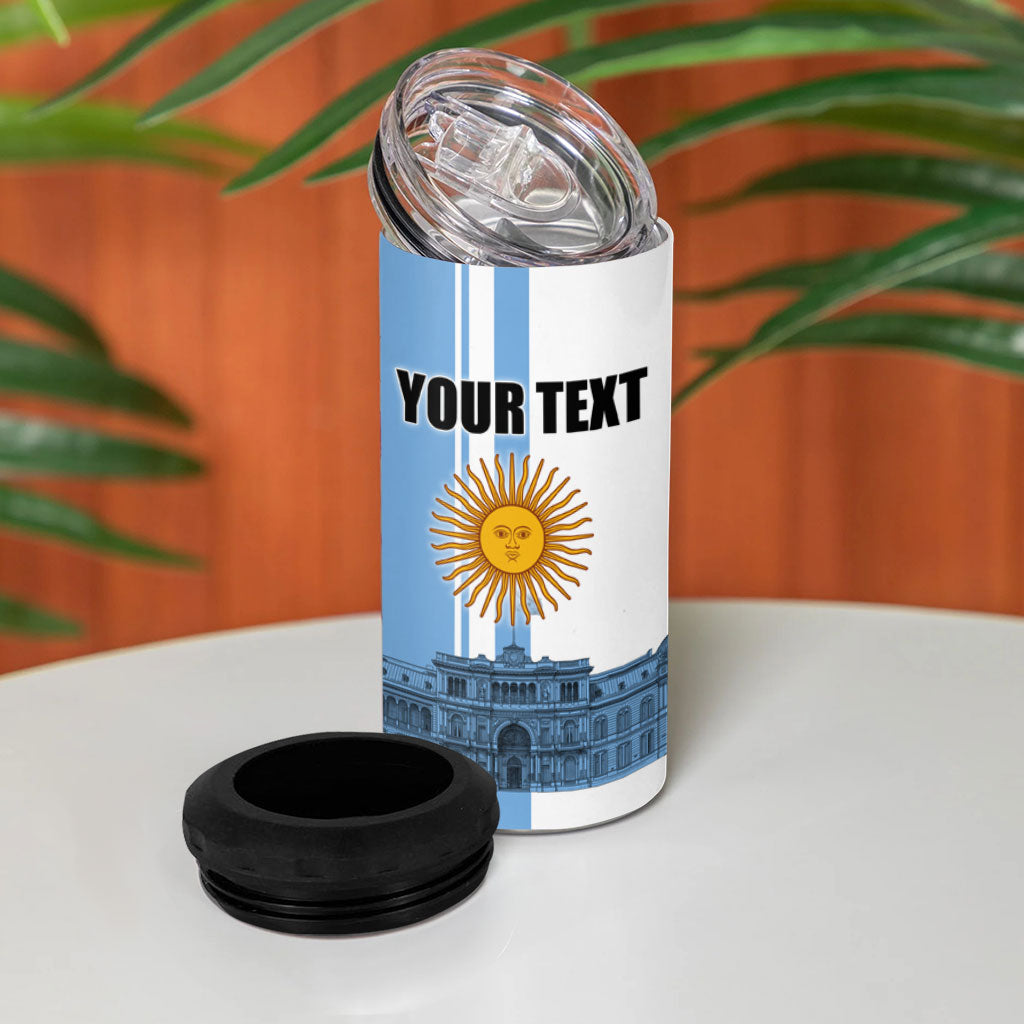 Personalized Argentina Flag Day 4 in 1 Can Cooler Tumbler Sun Of May Patriotic Blue Gradient Sketch