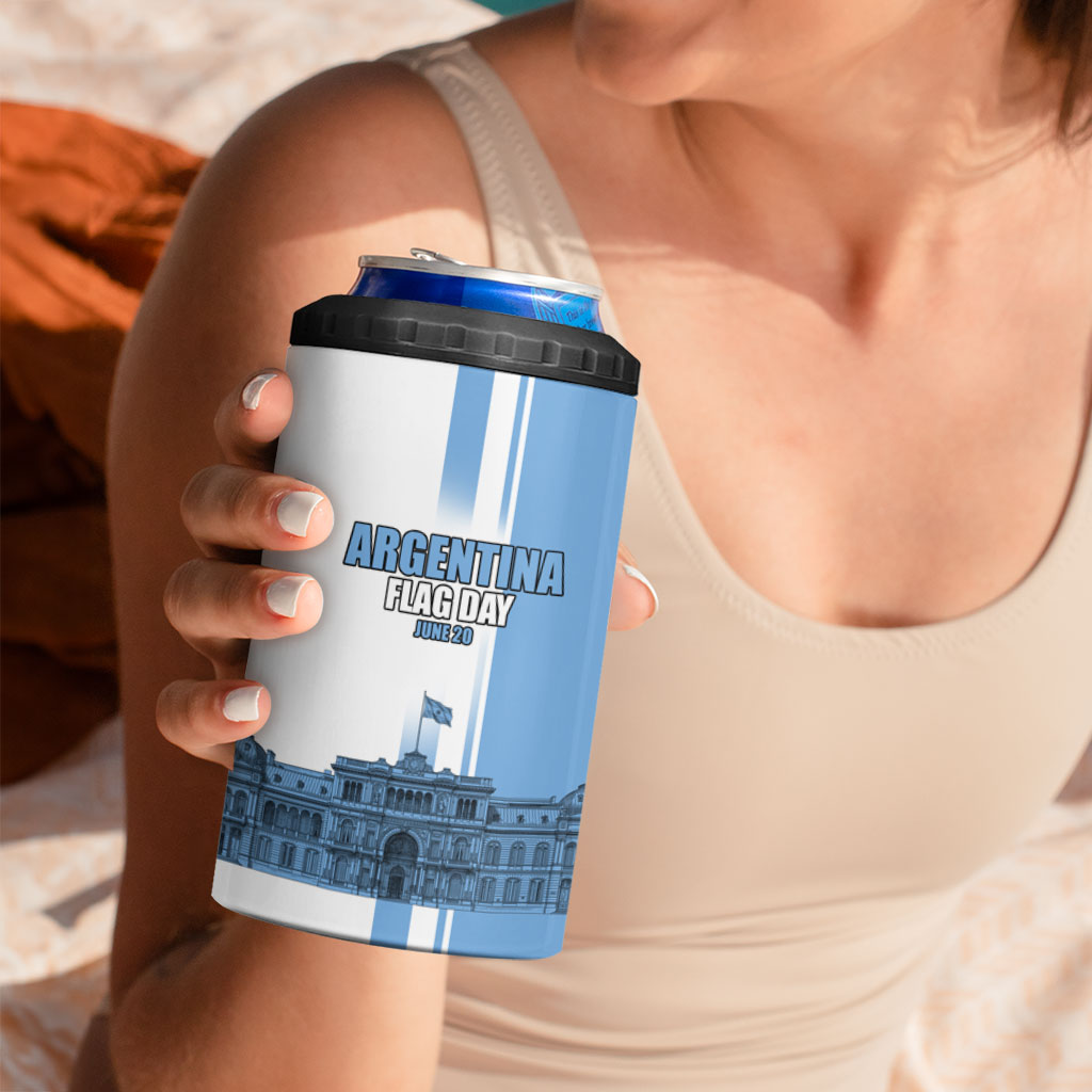 Personalized Argentina Flag Day 4 in 1 Can Cooler Tumbler Sun Of May Patriotic Blue Gradient Sketch