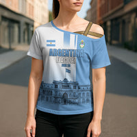 Personalized Argentina Flag Day Cross Shoulder Shirt Sun Of May Patriotic Blue Gradient Sketch