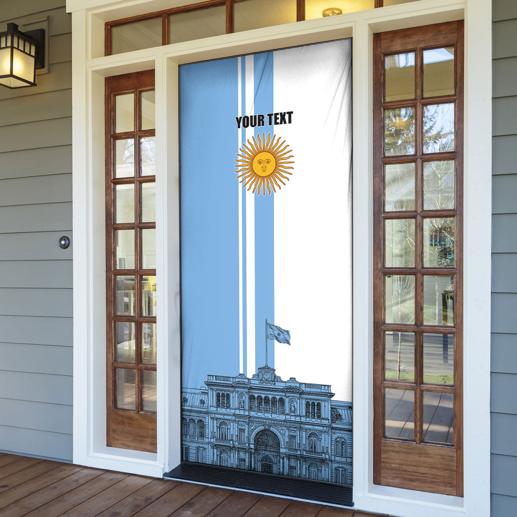 Personalized Argentina Flag Day Door Cover Sun Of May Patriotic Blue Gradient Sketch