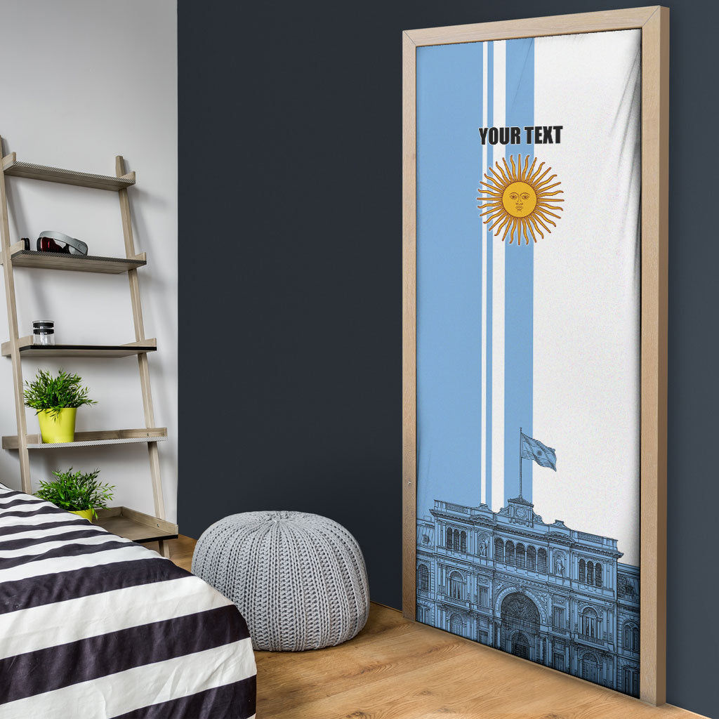 Personalized Argentina Flag Day Door Cover Sun Of May Patriotic Blue Gradient Sketch