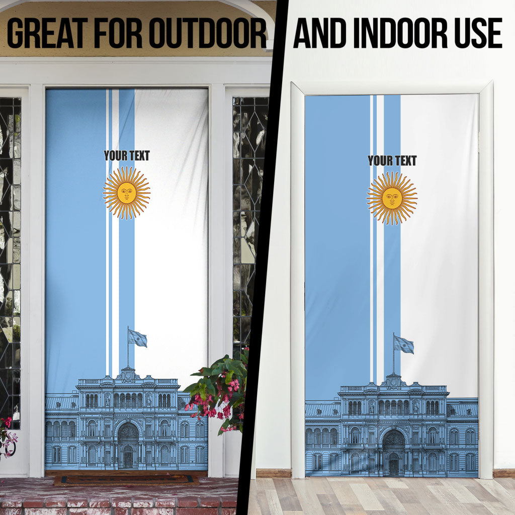 Personalized Argentina Flag Day Door Cover Sun Of May Patriotic Blue Gradient Sketch