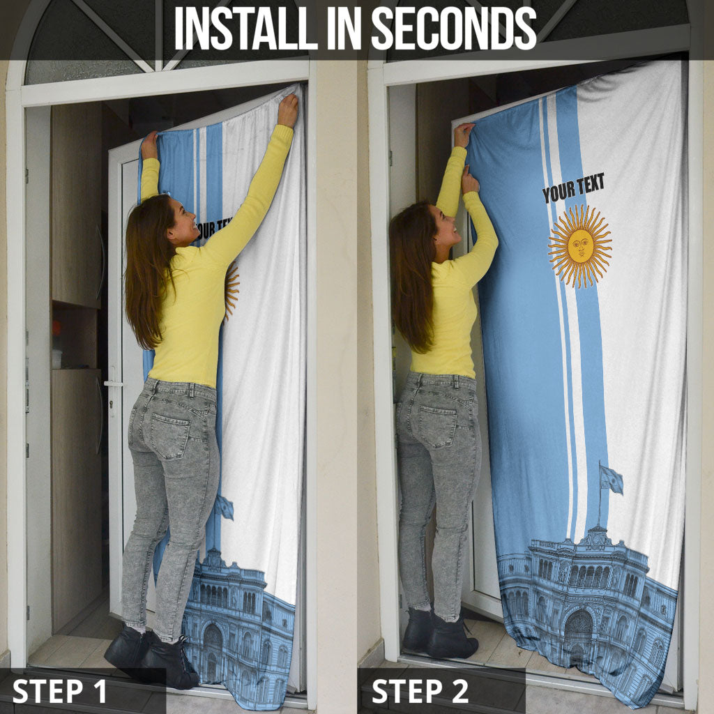 Personalized Argentina Flag Day Door Cover Sun Of May Patriotic Blue Gradient Sketch