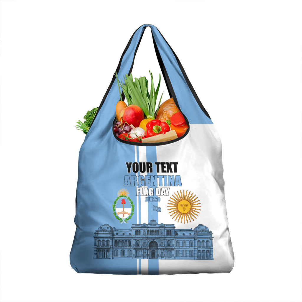 Personalized Argentina Flag Day Grocery Bag Sun Of May Patriotic Blue Gradient Sketch