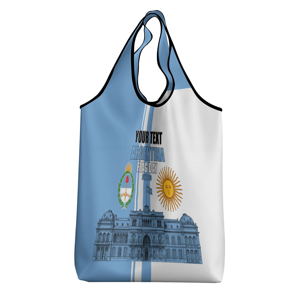 Personalized Argentina Flag Day Grocery Bag Sun Of May Patriotic Blue Gradient Sketch