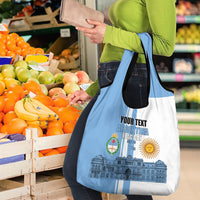 Personalized Argentina Flag Day Grocery Bag Sun Of May Patriotic Blue Gradient Sketch