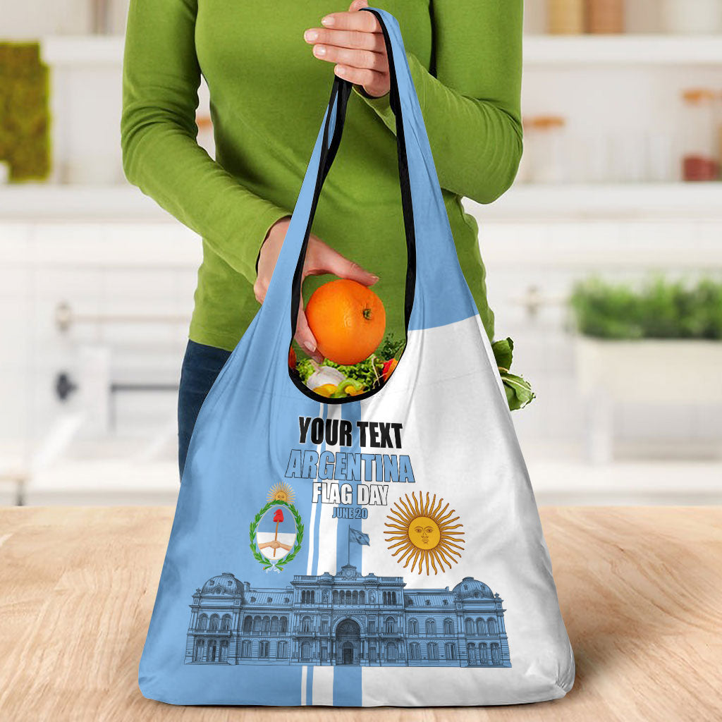 Personalized Argentina Flag Day Grocery Bag Sun Of May Patriotic Blue Gradient Sketch