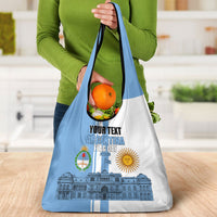 Personalized Argentina Flag Day Grocery Bag Sun Of May Patriotic Blue Gradient Sketch