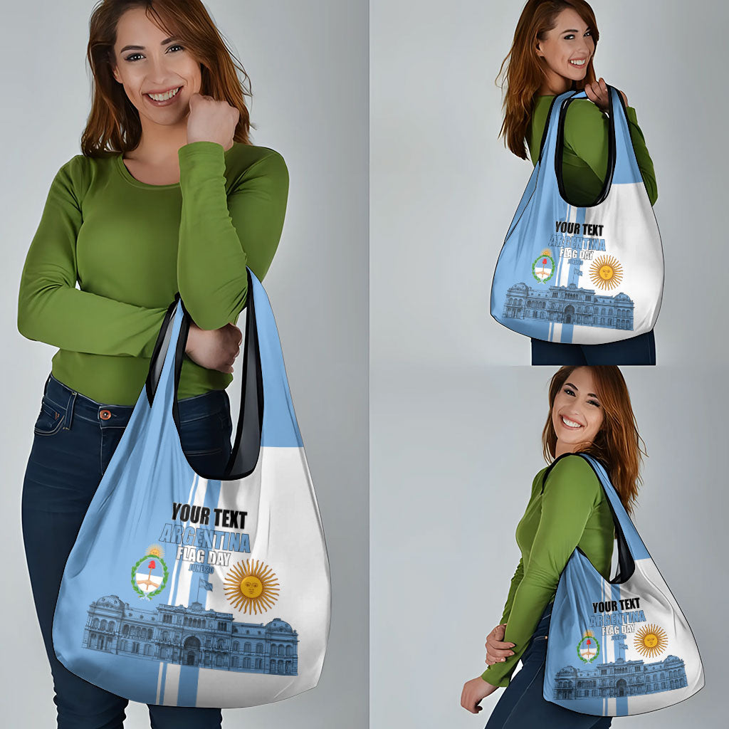 Personalized Argentina Flag Day Grocery Bag Sun Of May Patriotic Blue Gradient Sketch