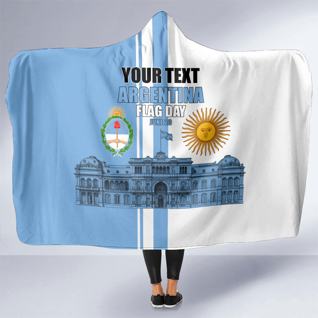 Personalized Argentina Flag Day Hooded Blanket Sun Of May Patriotic Blue Gradient Sketch