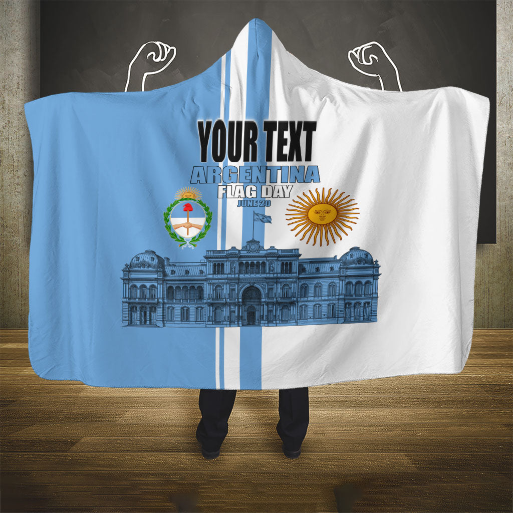 Personalized Argentina Flag Day Hooded Blanket Sun Of May Patriotic Blue Gradient Sketch