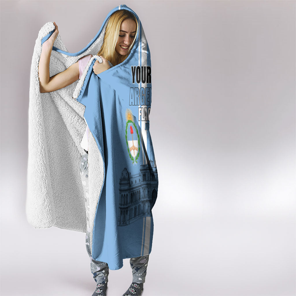 Personalized Argentina Flag Day Hooded Blanket Sun Of May Patriotic Blue Gradient Sketch