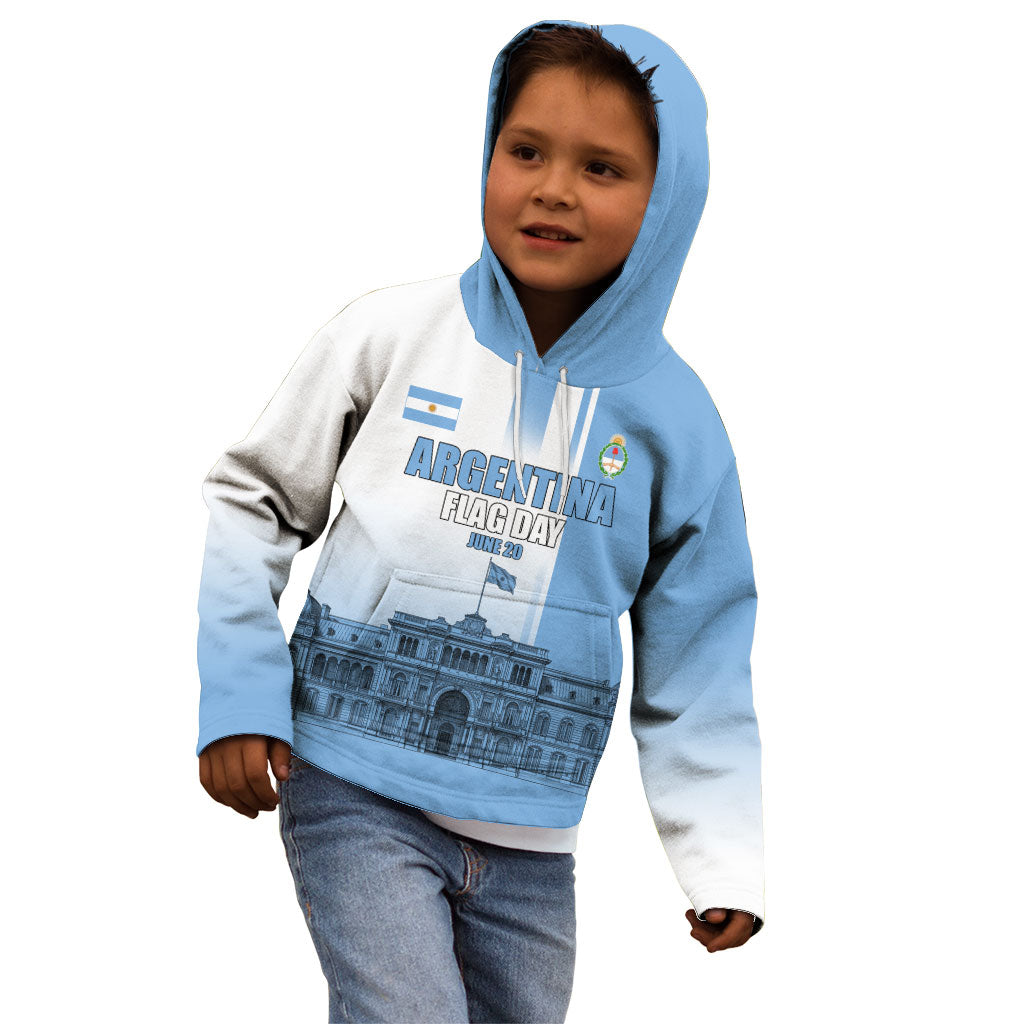 Personalized Argentina Flag Day Kid Hoodie Sun Of May Patriotic Blue Gradient Sketch