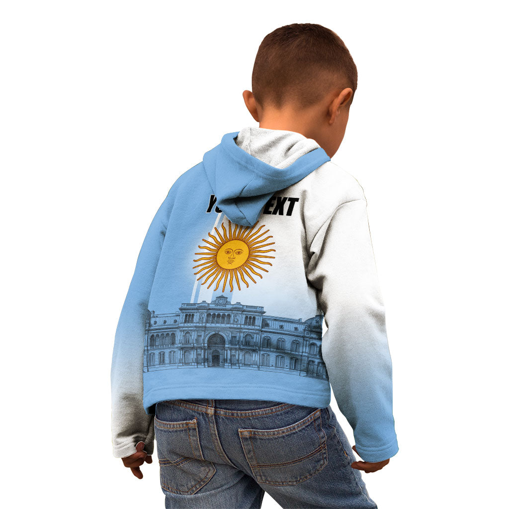 Personalized Argentina Flag Day Kid Hoodie Sun Of May Patriotic Blue Gradient Sketch