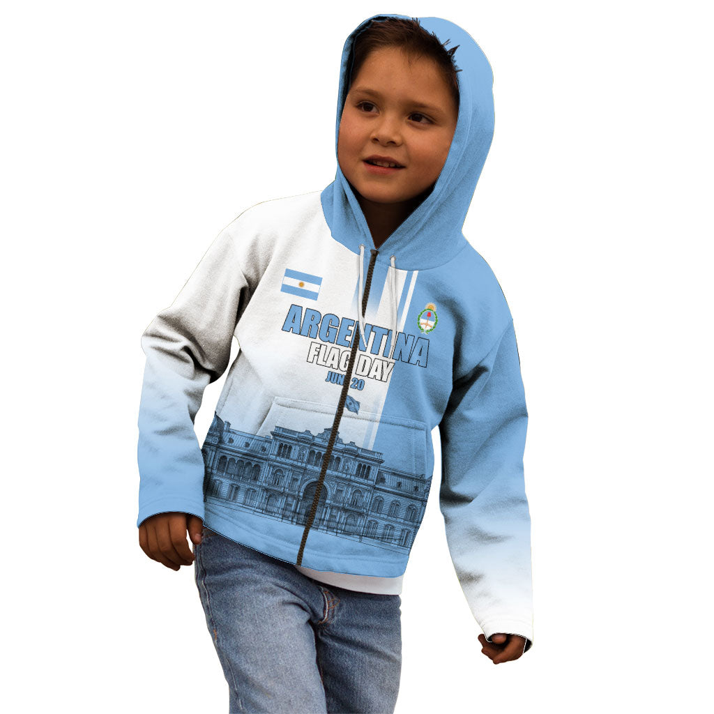 Personalized Argentina Flag Day Kid Hoodie Sun Of May Patriotic Blue Gradient Sketch