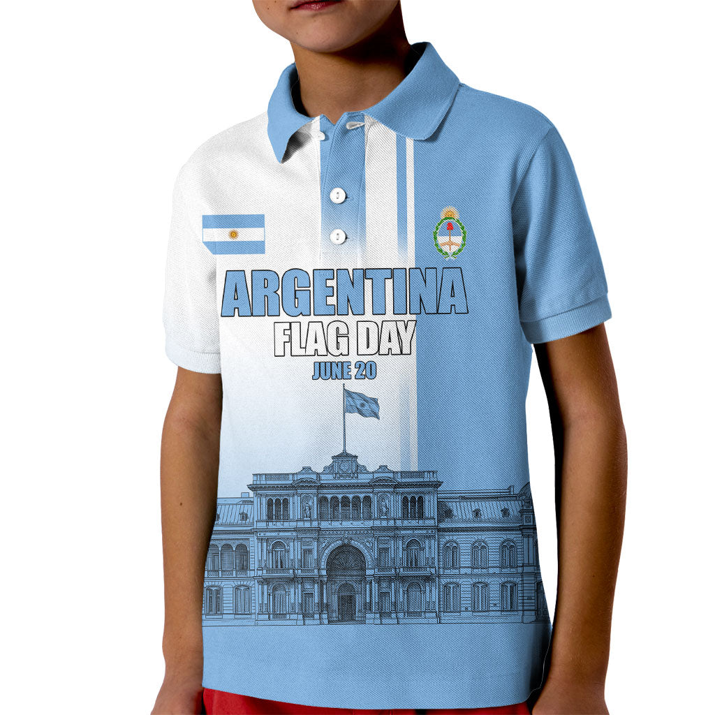 Personalized Argentina Flag Day Kid Polo Shirt Sun Of May Patriotic Blue Gradient Sketch
