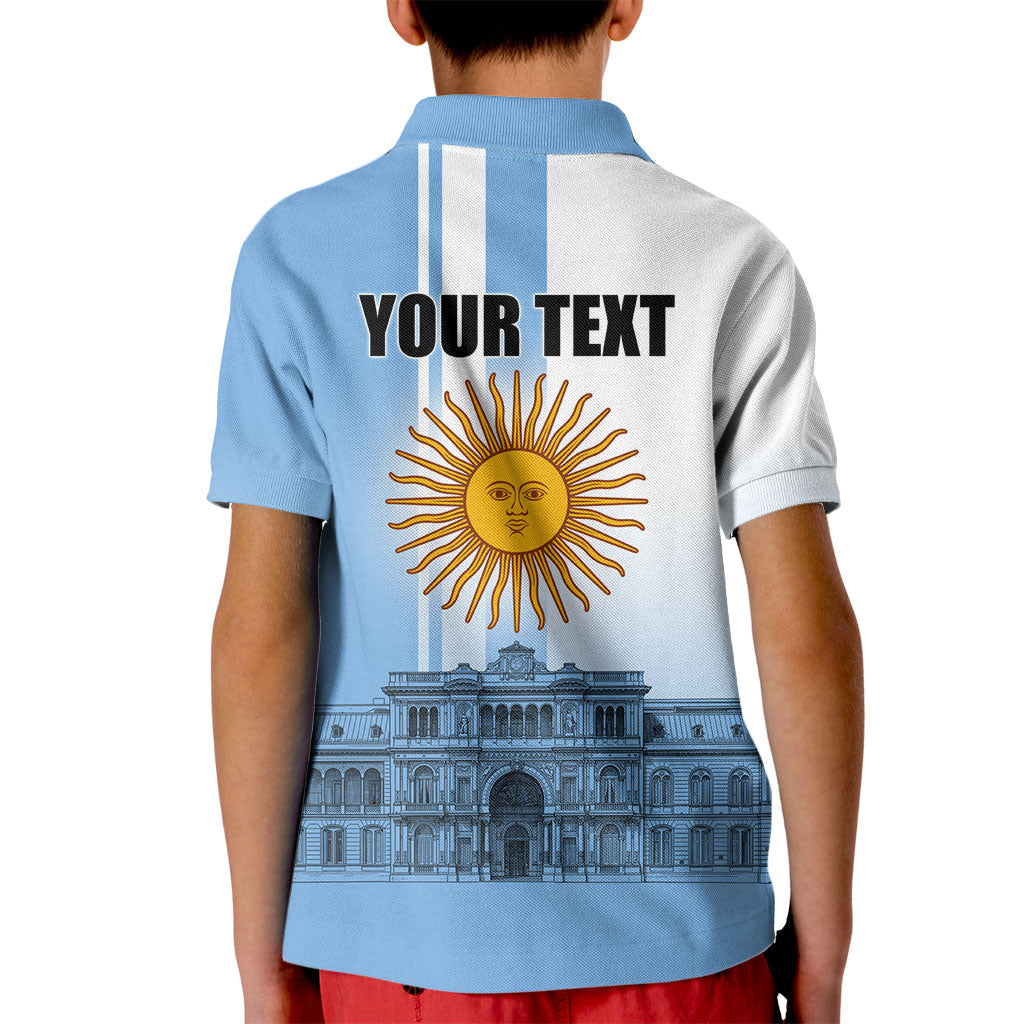 Personalized Argentina Flag Day Kid Polo Shirt Sun Of May Patriotic Blue Gradient Sketch