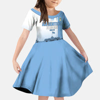 Personalized Argentina Flag Day Kid Short Sleeve Dress Sun Of May Patriotic Blue Gradient Sketch