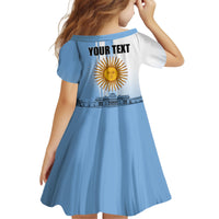 Personalized Argentina Flag Day Kid Short Sleeve Dress Sun Of May Patriotic Blue Gradient Sketch