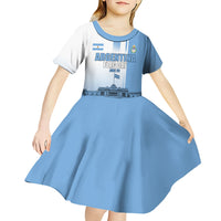 Personalized Argentina Flag Day Kid Short Sleeve Dress Sun Of May Patriotic Blue Gradient Sketch