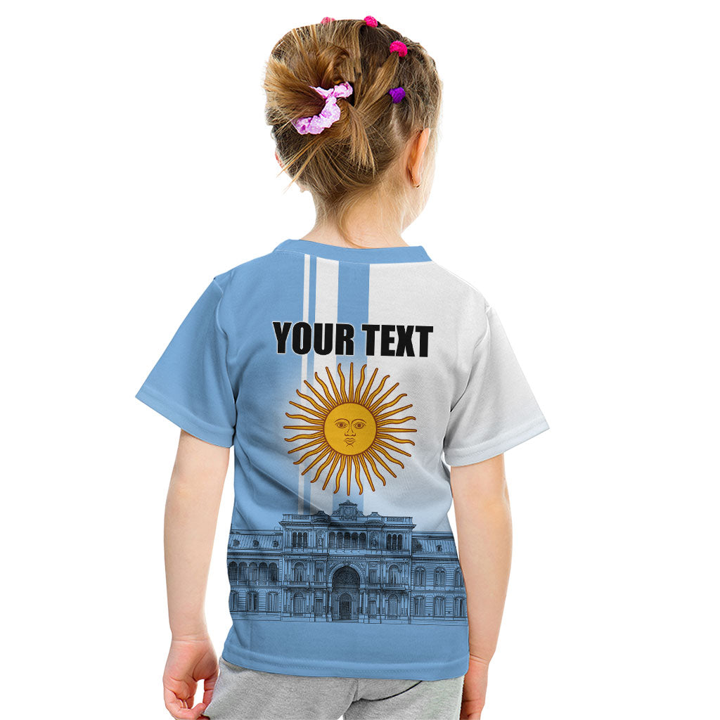 Personalized Argentina Flag Day Kid T Shirt Sun Of May Patriotic Blue Gradient Sketch