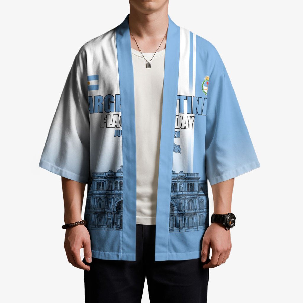 Personalized Argentina Flag Day Kimono Sun Of May Patriotic Blue Gradient Sketch