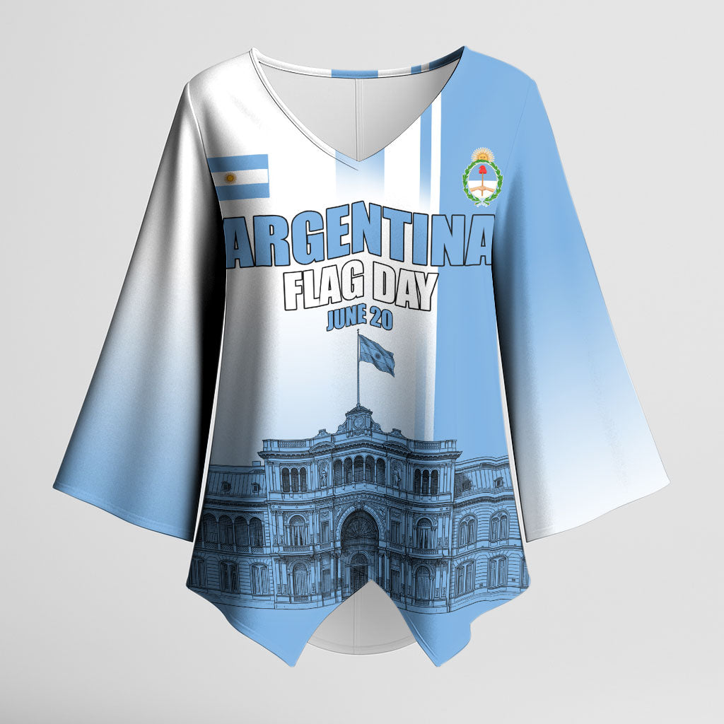 Personalized Argentina Flag Day Kimono Sleeve Blouse Sun Of May Patriotic Blue Gradient Sketch