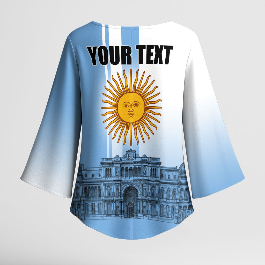 Personalized Argentina Flag Day Kimono Sleeve Blouse Sun Of May Patriotic Blue Gradient Sketch