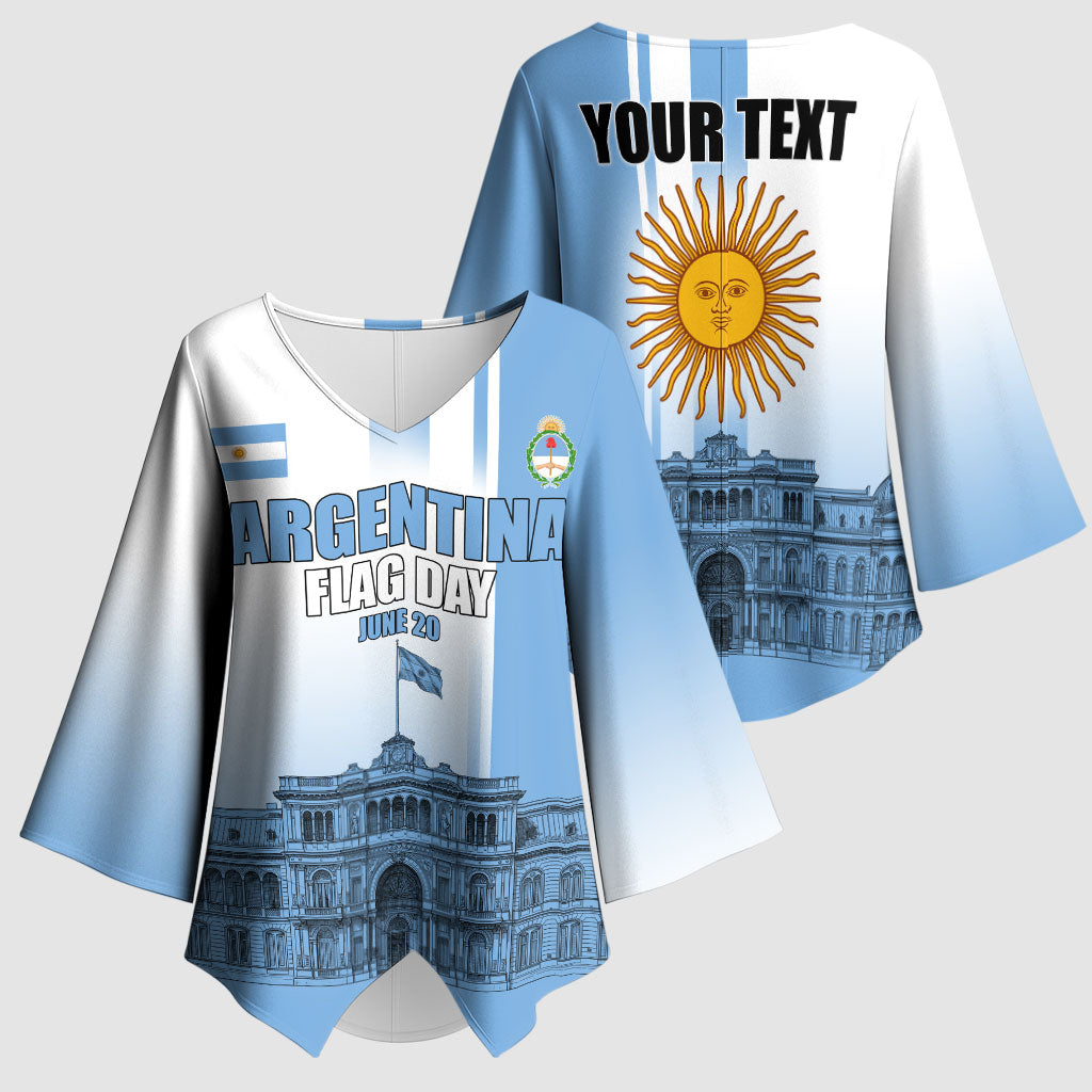 Personalized Argentina Flag Day Kimono Sleeve Blouse Sun Of May Patriotic Blue Gradient Sketch