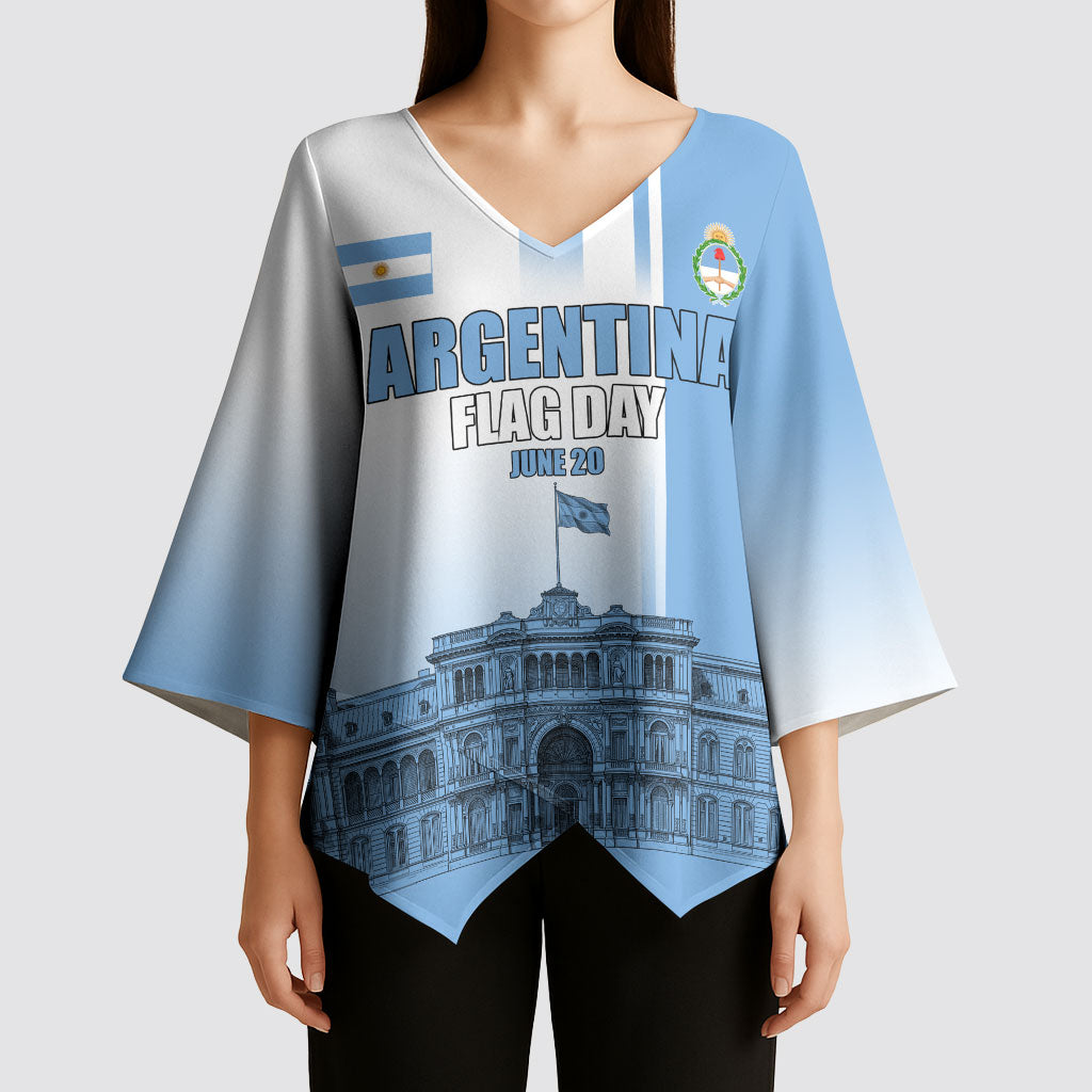 Personalized Argentina Flag Day Kimono Sleeve Blouse Sun Of May Patriotic Blue Gradient Sketch