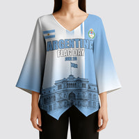 Personalized Argentina Flag Day Kimono Sleeve Blouse Sun Of May Patriotic Blue Gradient Sketch