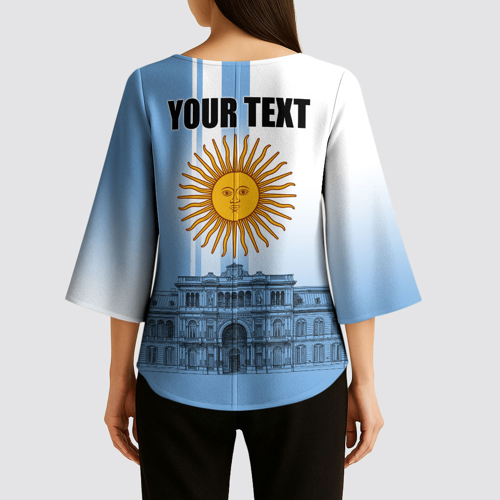 Personalized Argentina Flag Day Kimono Sleeve Blouse Sun Of May Patriotic Blue Gradient Sketch