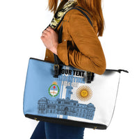 Personalized Argentina Flag Day Leather Tote Bag Sun Of May Patriotic Blue Gradient Sketch