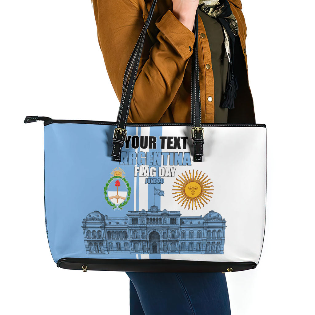 Personalized Argentina Flag Day Leather Tote Bag Sun Of May Patriotic Blue Gradient Sketch