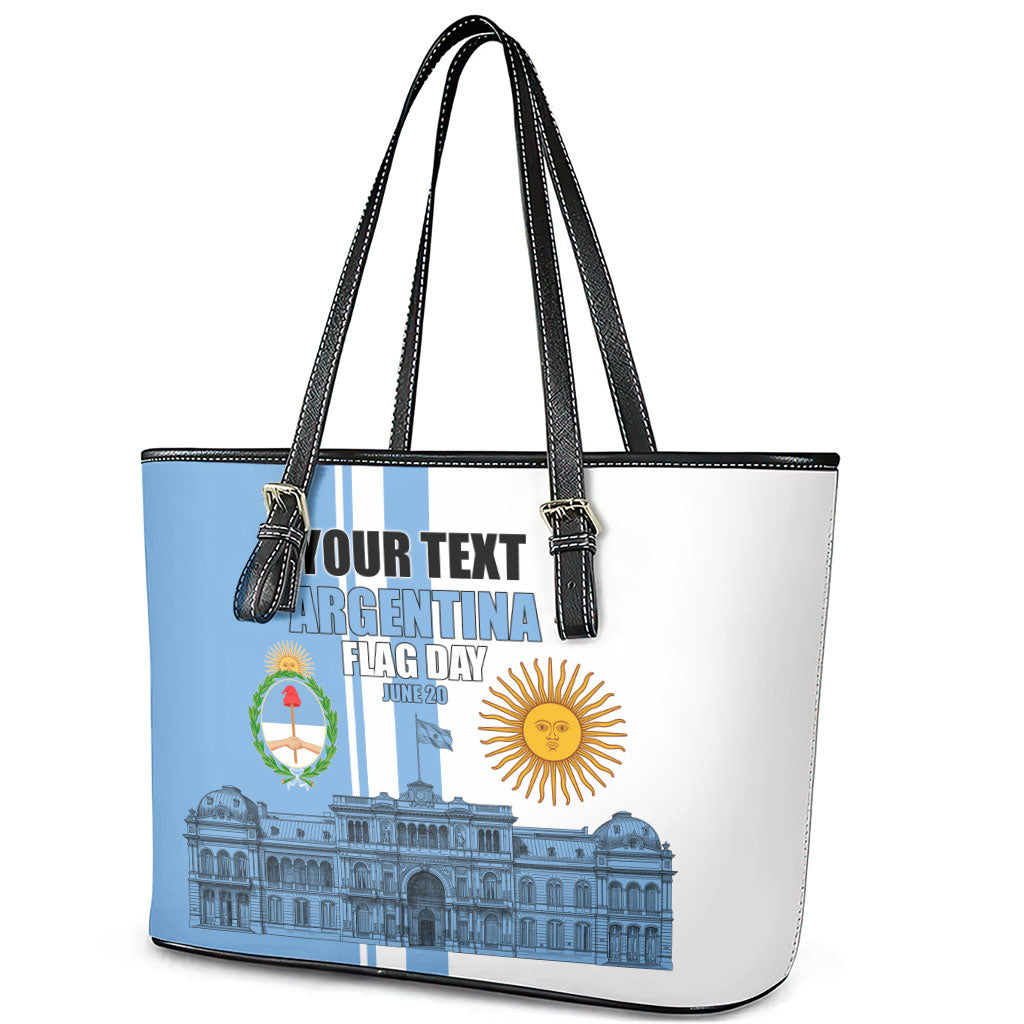 Personalized Argentina Flag Day Leather Tote Bag Sun Of May Patriotic Blue Gradient Sketch