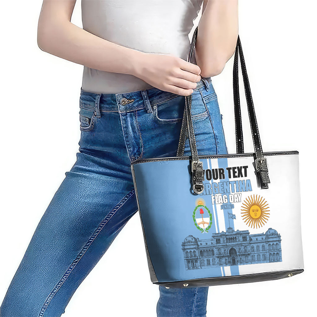 Personalized Argentina Flag Day Leather Tote Bag Sun Of May Patriotic Blue Gradient Sketch
