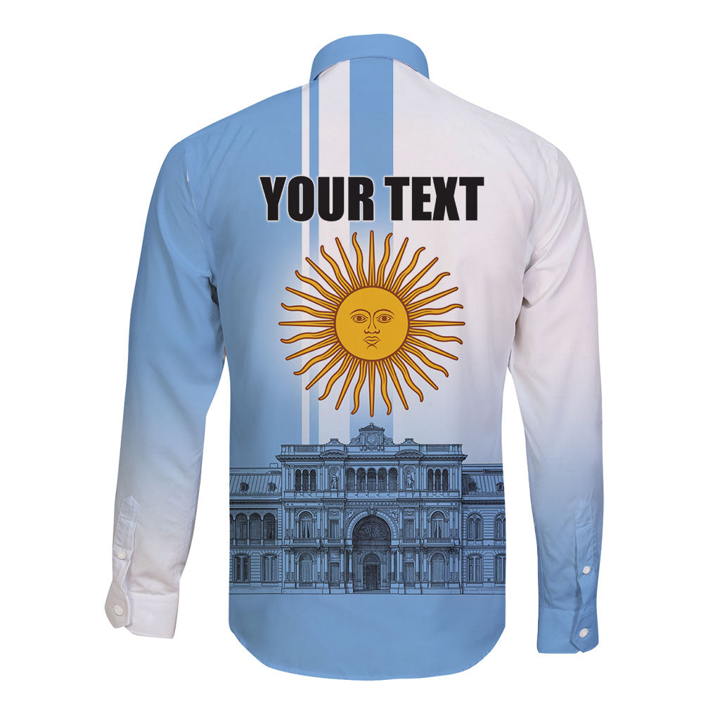 Personalized Argentina Flag Day Long Sleeve Button Shirt Sun Of May Patriotic Blue Gradient Sketch