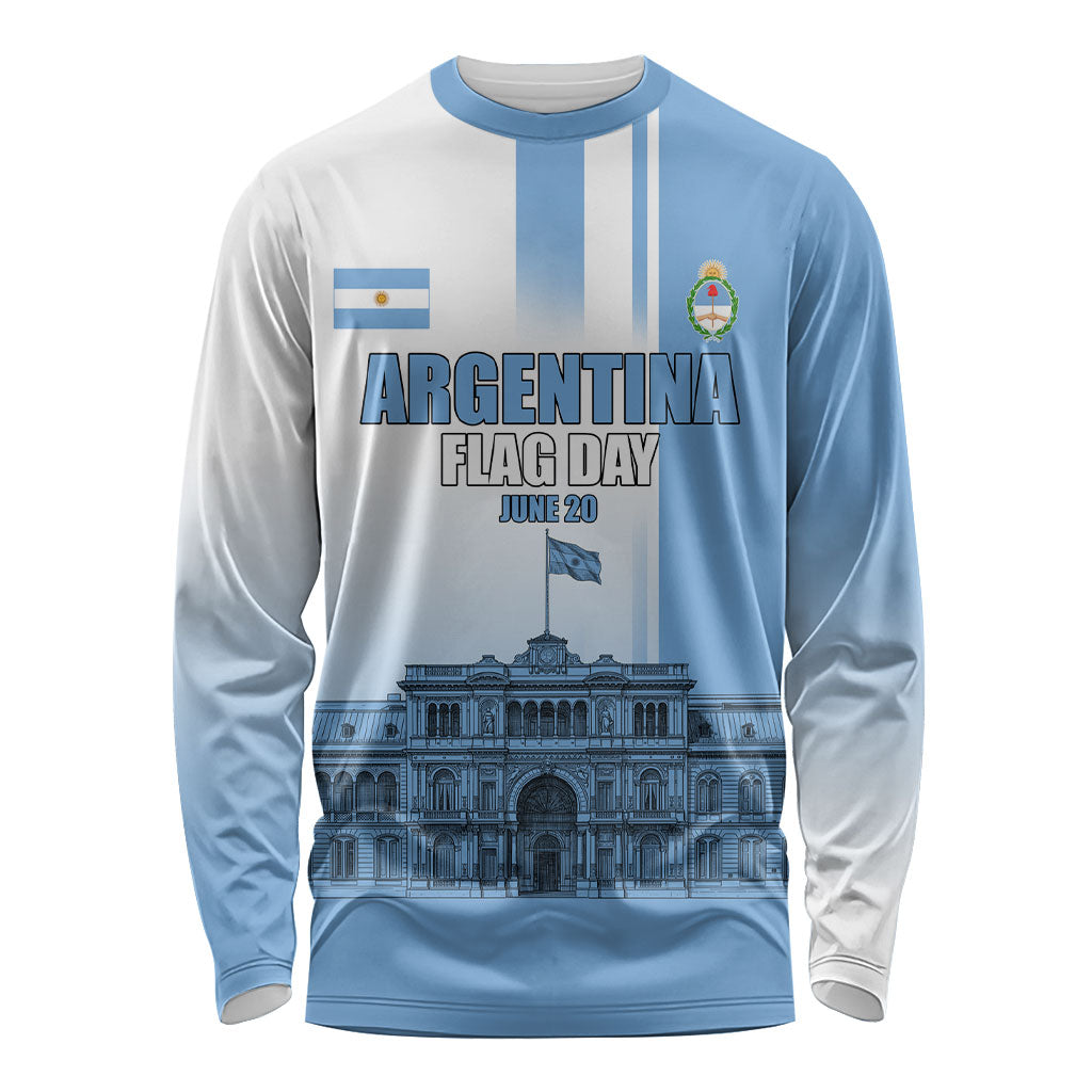 Personalized Argentina Flag Day Long Sleeve Shirt Sun Of May Patriotic Blue Gradient Sketch