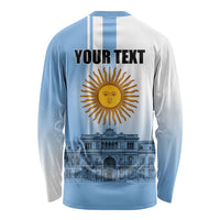 Personalized Argentina Flag Day Long Sleeve Shirt Sun Of May Patriotic Blue Gradient Sketch