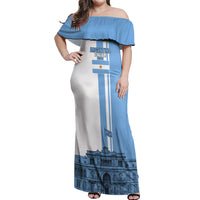 Personalized Argentina Flag Day Off Shoulder Maxi Dress Sun Of May Patriotic Blue Gradient Sketch