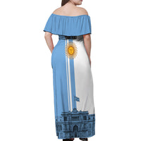 Personalized Argentina Flag Day Off Shoulder Maxi Dress Sun Of May Patriotic Blue Gradient Sketch