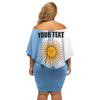 Personalized Argentina Flag Day Off Shoulder Short Dress Sun Of May Patriotic Blue Gradient Sketch