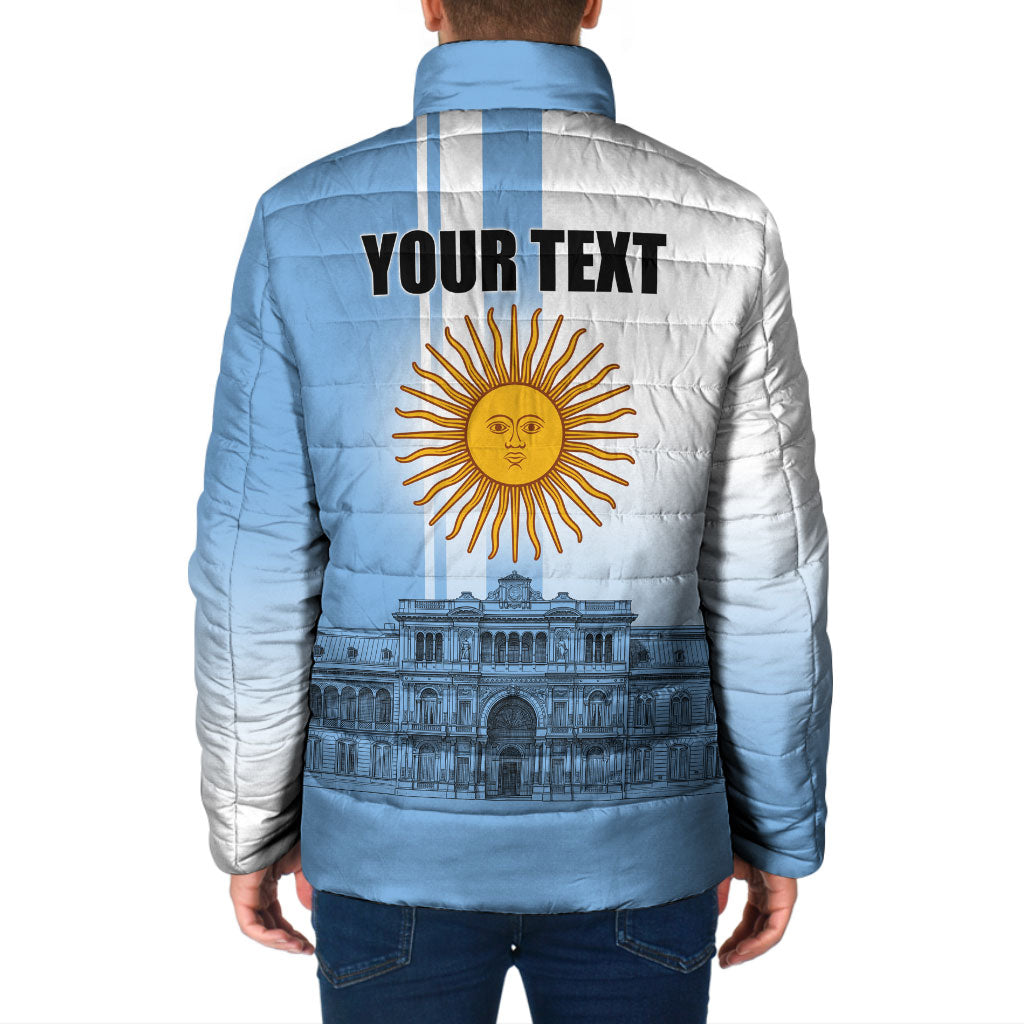 Personalized Argentina Flag Day Padded Jacket Sun Of May Patriotic Blue Gradient Sketch
