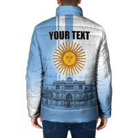Personalized Argentina Flag Day Padded Jacket Sun Of May Patriotic Blue Gradient Sketch