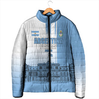 Personalized Argentina Flag Day Padded Jacket Sun Of May Patriotic Blue Gradient Sketch