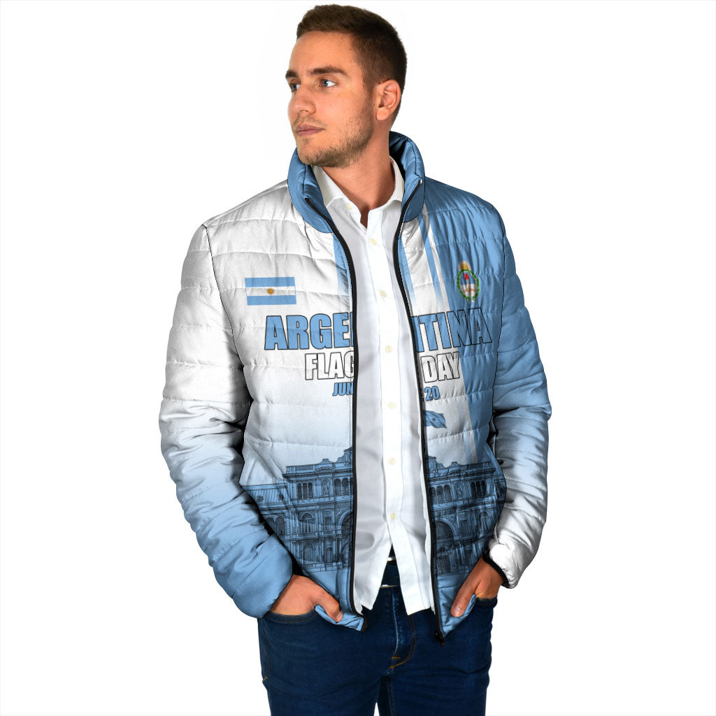 Personalized Argentina Flag Day Padded Jacket Sun Of May Patriotic Blue Gradient Sketch