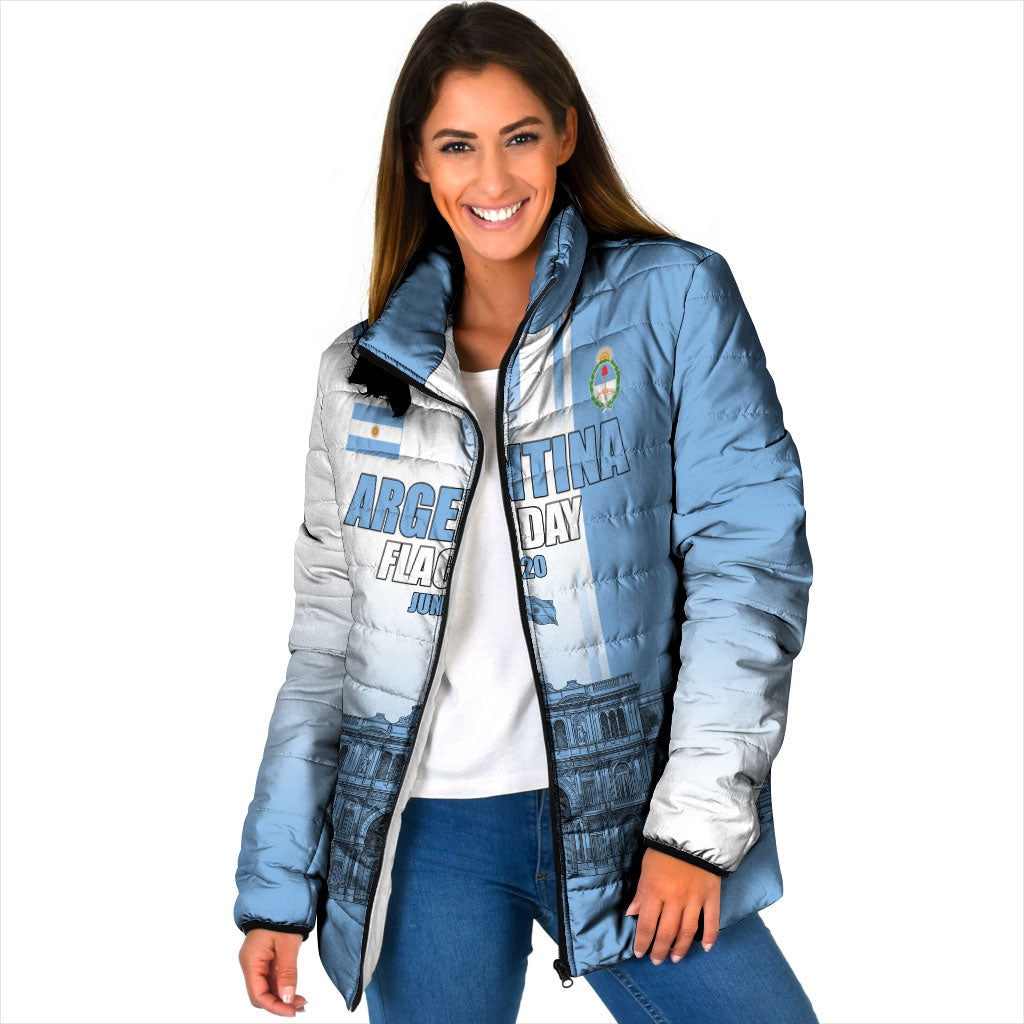 Personalized Argentina Flag Day Padded Jacket Sun Of May Patriotic Blue Gradient Sketch
