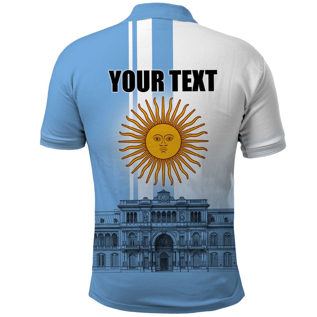 Personalized Argentina Flag Day Polo Shirt Sun Of May Patriotic Blue Gradient Sketch