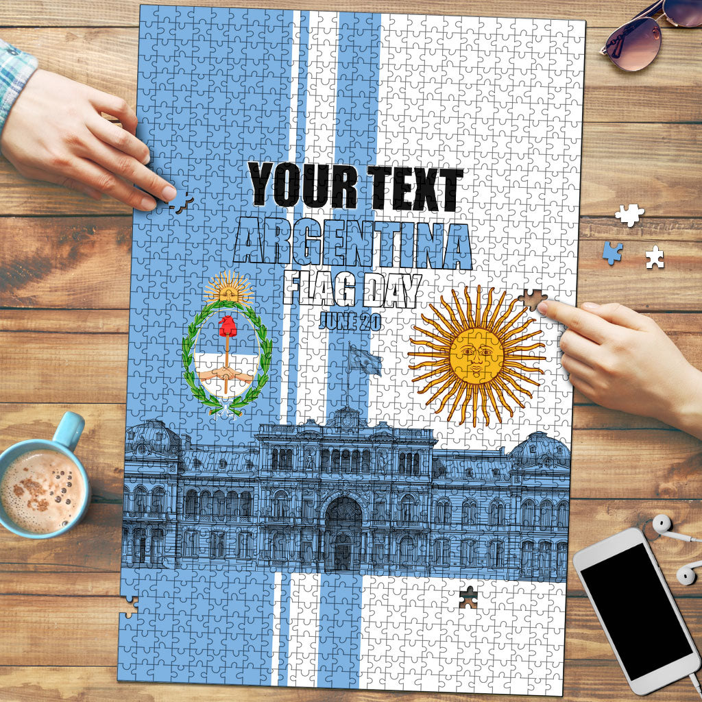 Personalized Argentina Flag Day Puzzle Sun Of May Patriotic Blue Gradient Sketch